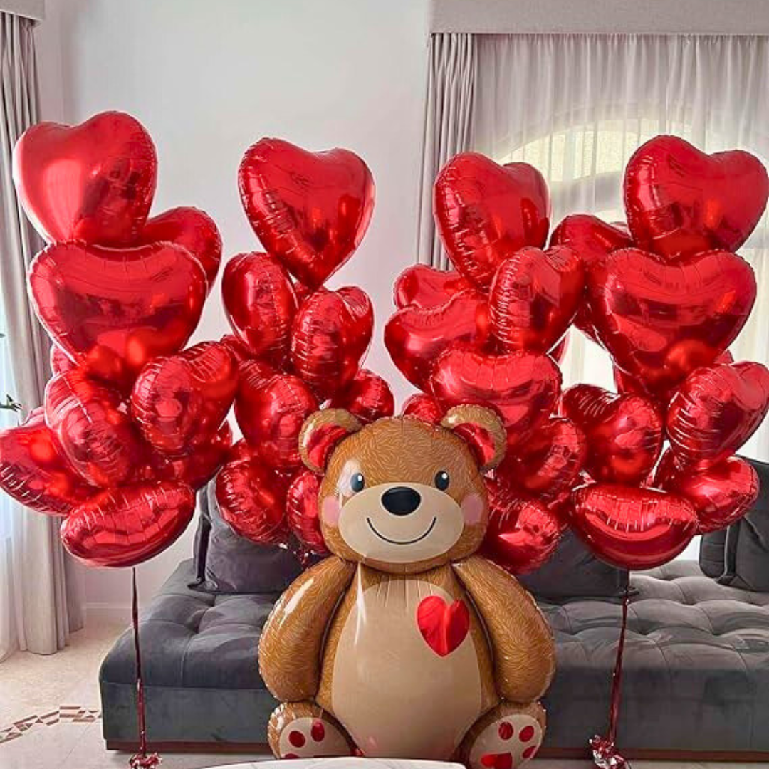 Red Heart Foil Balloon 18' - Pack of  4PC Valentines Balloons with Red Heart Shaped Foil Balloons for Decoration for Anniversary, Wedding Decoration