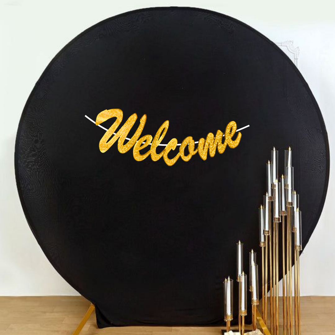 Cursive Welcome Banner Glitter Gold