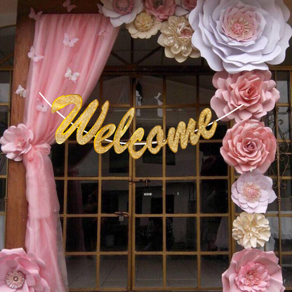 Cursive Welcome Banner Glitter Gold