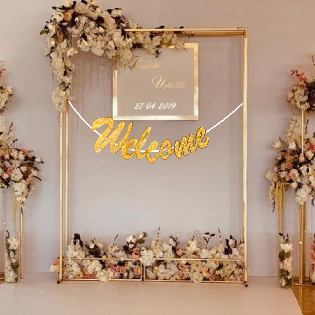 Cursive Welcome Banner Glitter Gold