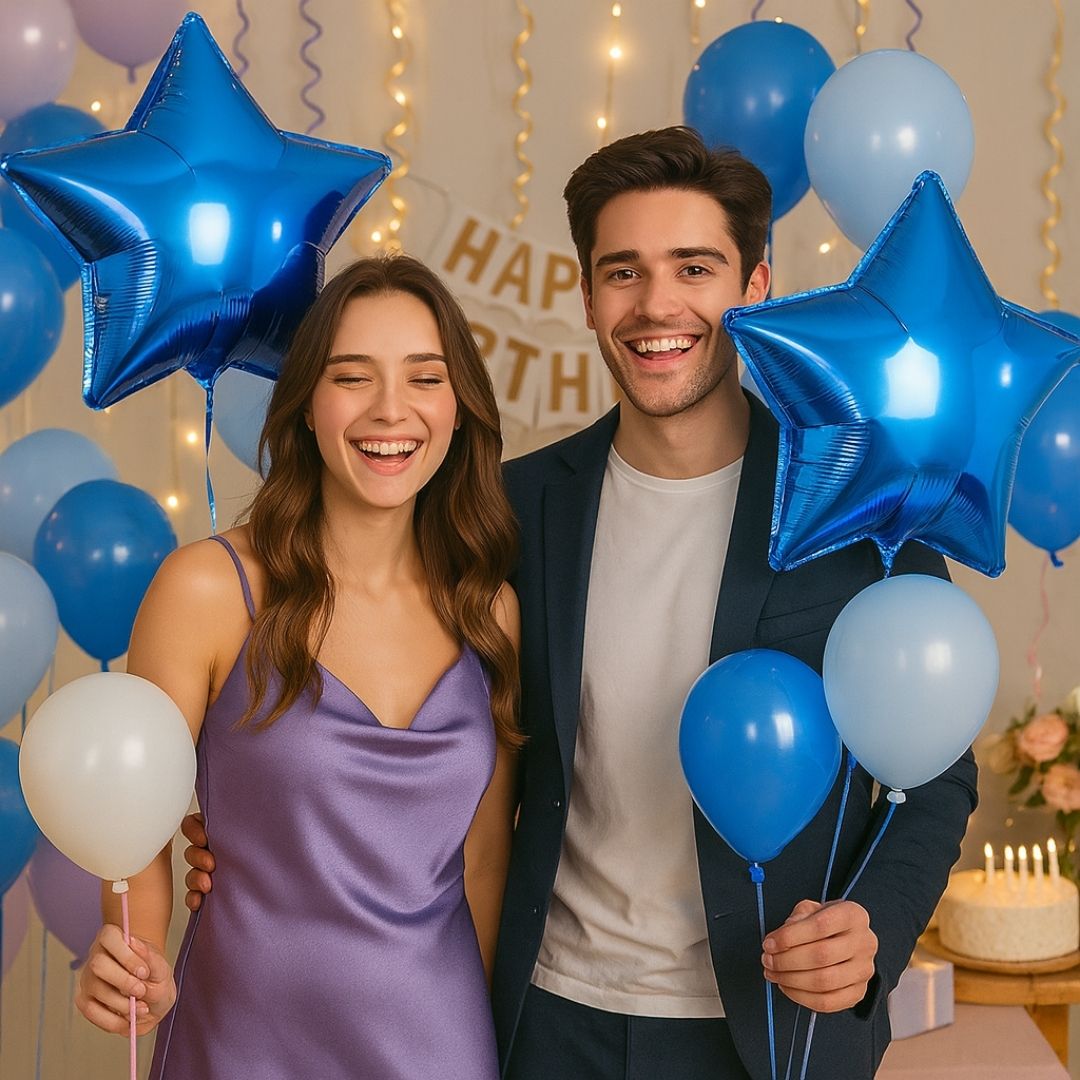 Blue Star Shaped Foil Balloon - Helium Quality  - 18 inches - 4PC