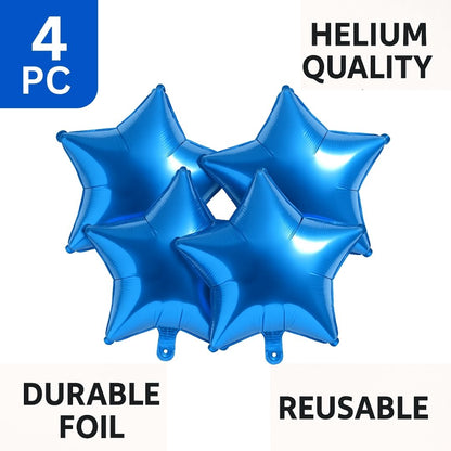 Blue Star Shaped Foil Balloon - Helium Quality  - 18 inches - 4PC