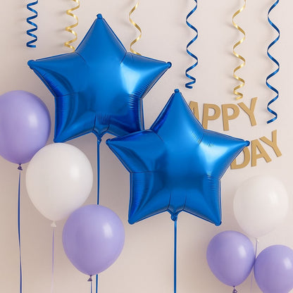 Blue Star Shaped Foil Balloon - Helium Quality  - 18 inches - 4PC
