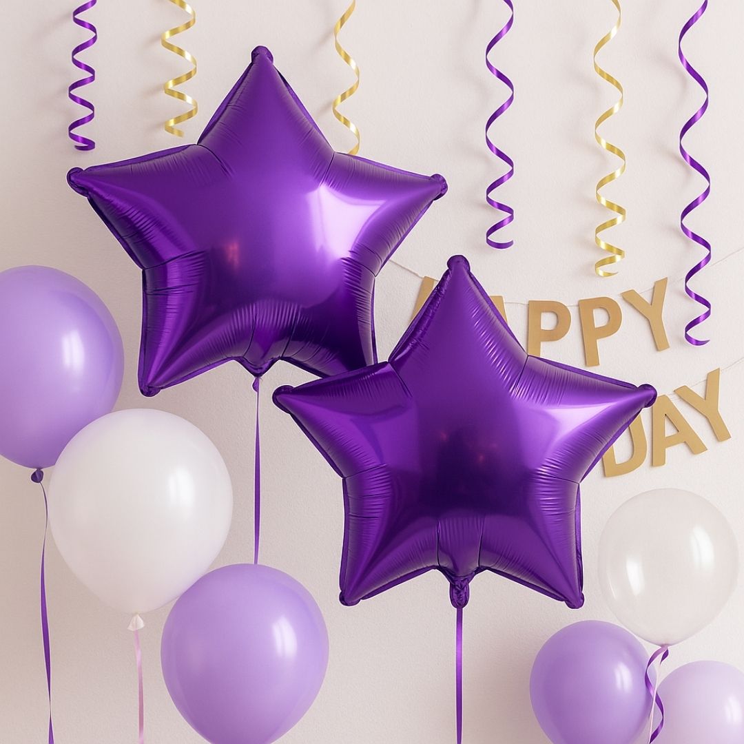 Purple Star Shaped Foil Balloon - Helium Quality - 18 inches - 4PC
