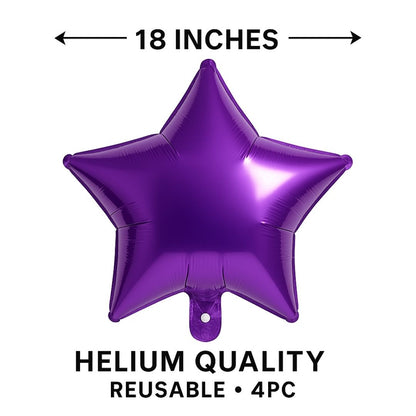 Purple Star Shaped Foil Balloon - Helium Quality - 18 inches - 4PC