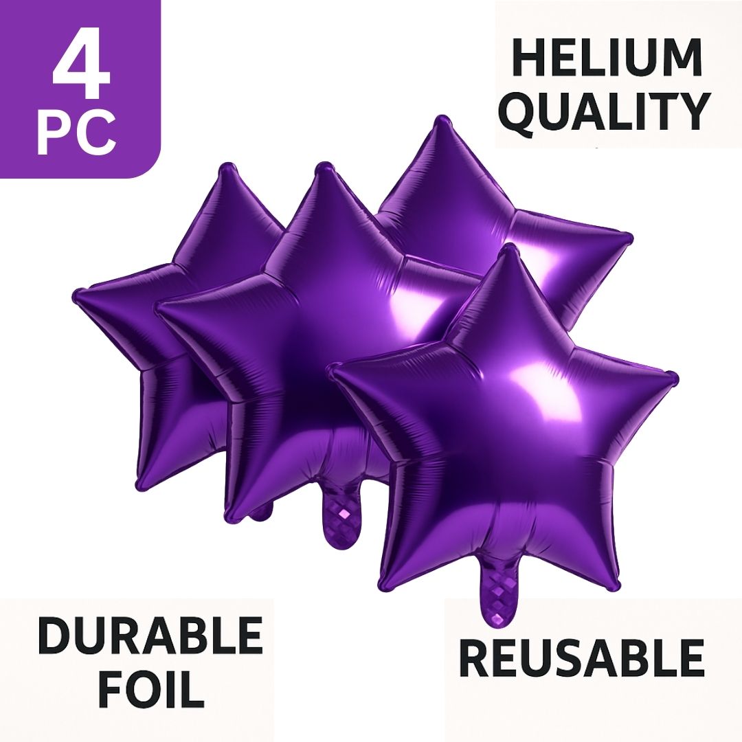 Purple Star Shaped Foil Balloon - Helium Quality - 18 inches - 4PC