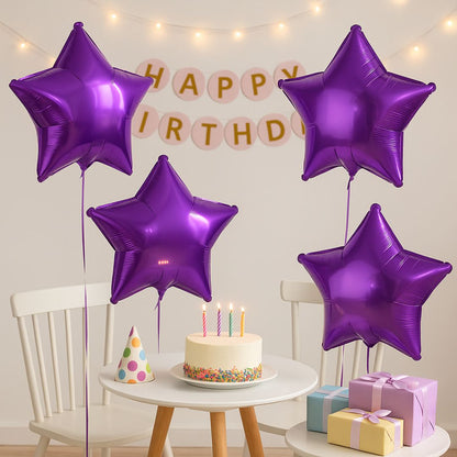 Purple Star Shaped Foil Balloon - Helium Quality - 18 inches - 4PC