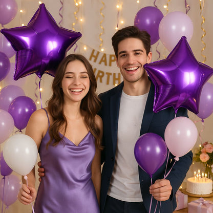 Purple Star Shaped Foil Balloon - Helium Quality - 18 inches - 4PC