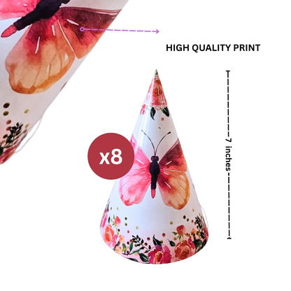 Butterfly Theme Party Hats - 8PC