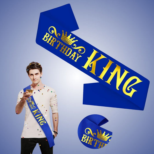 Birthday King Royal Blue Ribbon Sash with Gold Foil Lettering for Boys or Men 10th 13th 16th 18th 21st 30th 40th 50th 60th Birthday