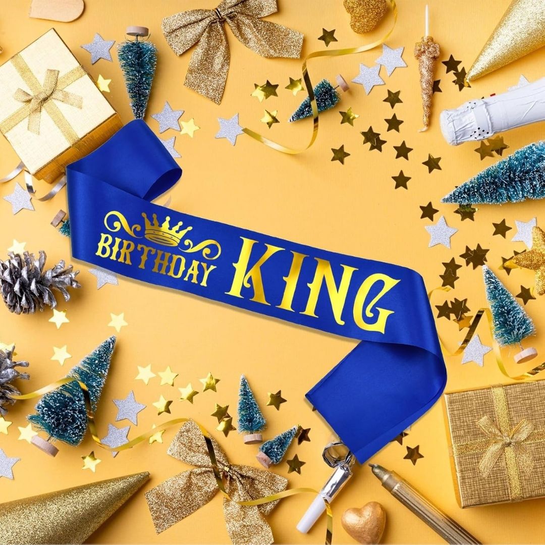 Birthday King Royal Blue Ribbon Sash with Gold Foil Lettering for Boys or Men 10th 13th 16th 18th 21st 30th 40th 50th 60th Birthday