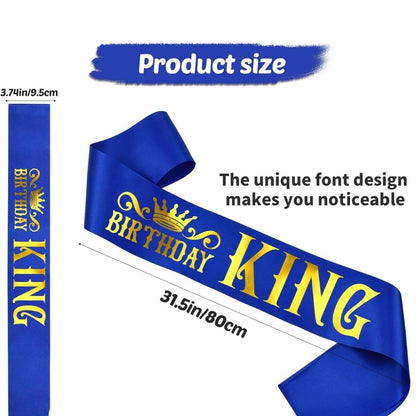Birthday King Royal Blue Ribbon Sash with Gold Foil Lettering for Boys or Men 10th 13th 16th 18th 21st 30th 40th 50th 60th Birthday