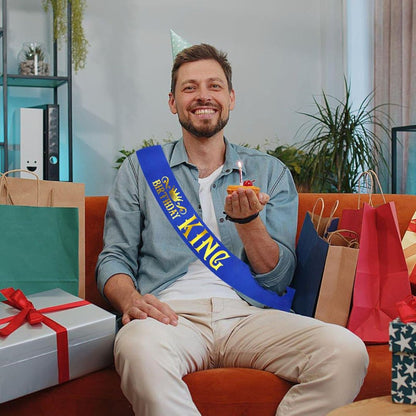 Birthday King Royal Blue Ribbon Sash with Gold Foil Lettering for Boys or Men 10th 13th 16th 18th 21st 30th 40th 50th 60th Birthday