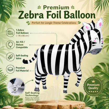 Jungle Animal Zebra Shaped Foil Balloon Large
