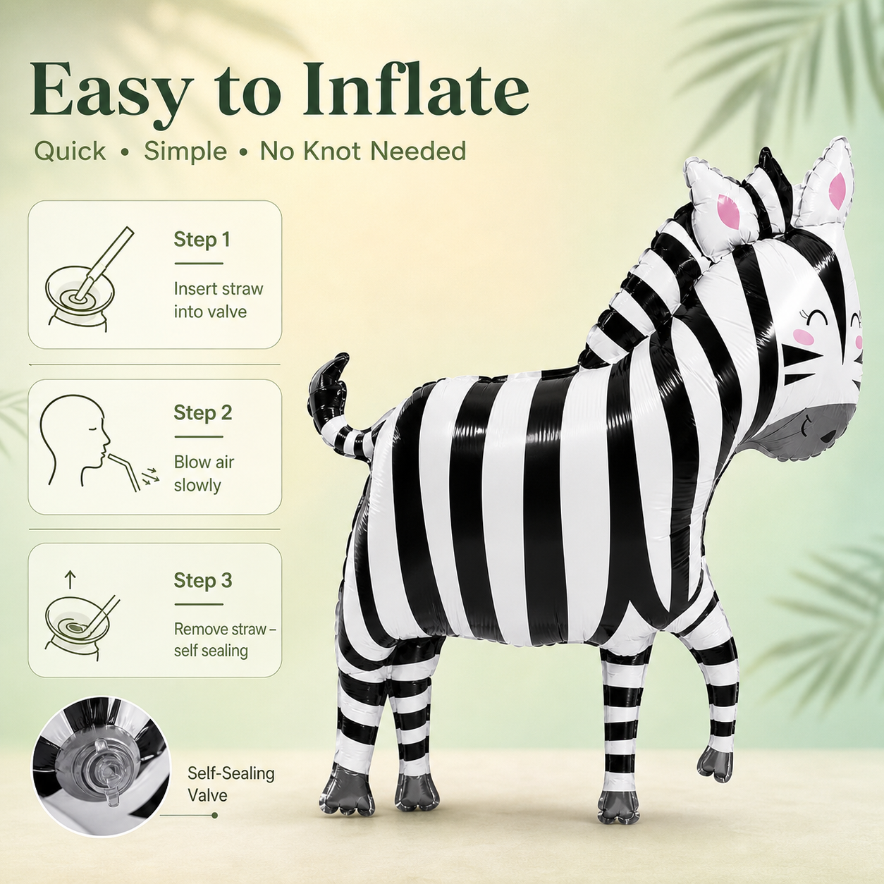 Jungle Animal Zebra Shaped Foil Balloon Large