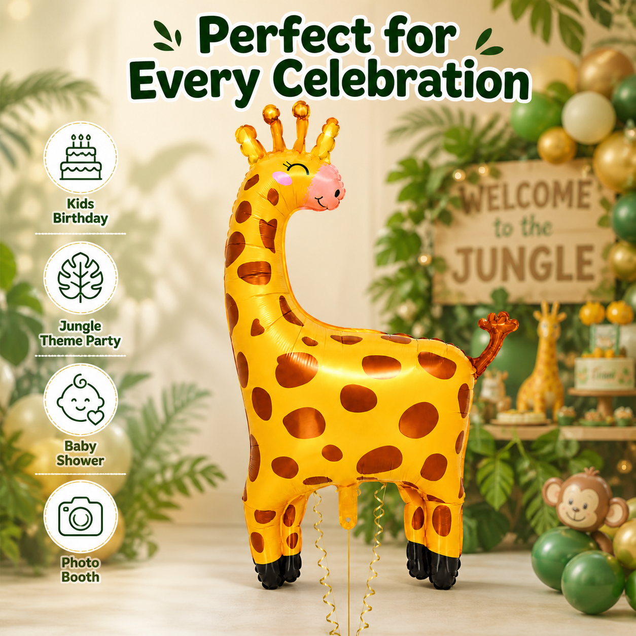 Jungle Animal Giraffe Shaped Foil Balloon Large