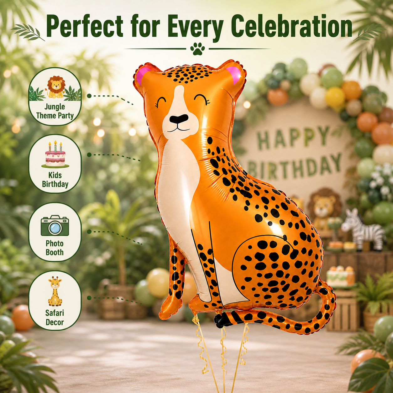 Jungle Animal Leopard Shaped Foil Balloon Large