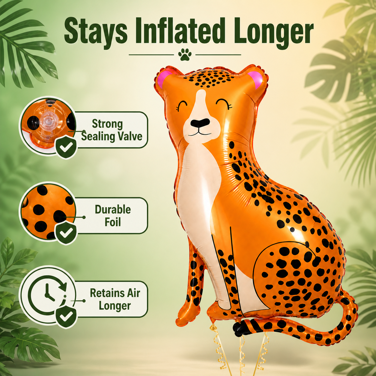 Jungle Animal Leopard Shaped Foil Balloon Large