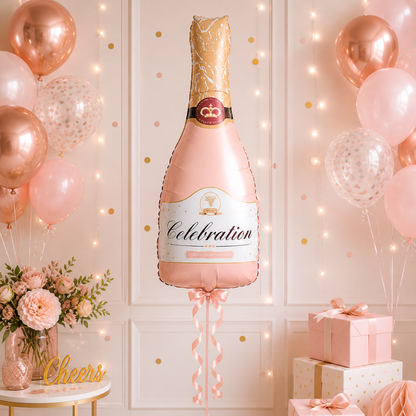 Pink Champagne Bottle Shaped Foil Balloon