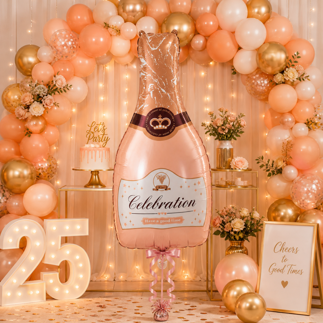 Pink Champagne Bottle Shaped Foil Balloon