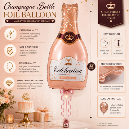 Pink Champagne Bottle Shaped Foil Balloon