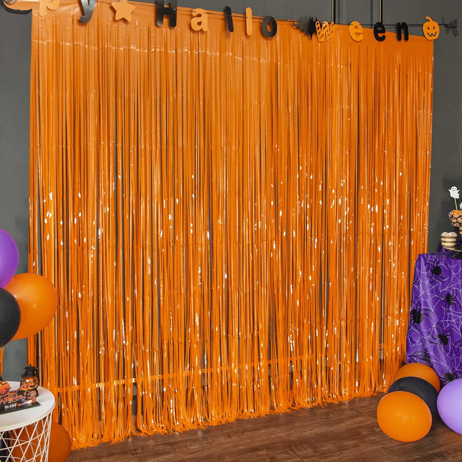 Neon Orange Foil Curtain 7FT X 3 FT