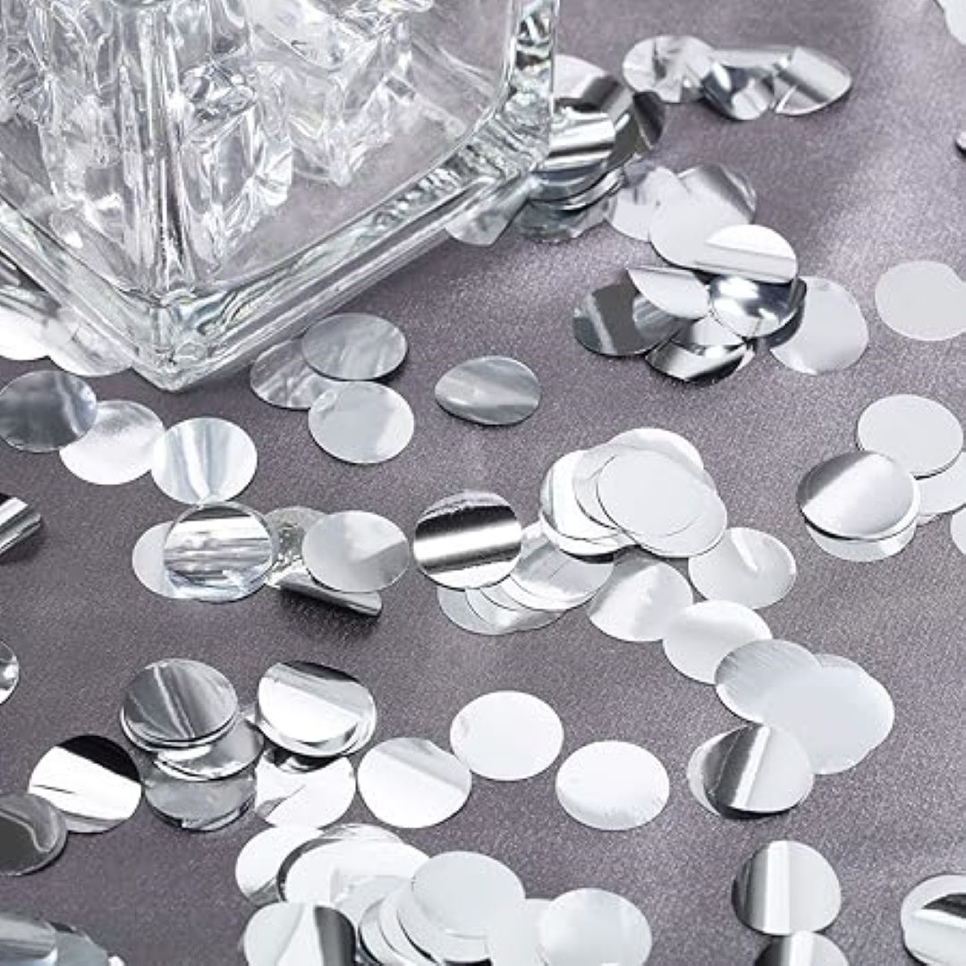 Silver Polka Dot Round Confettis for Table Decoration - 25 Grams