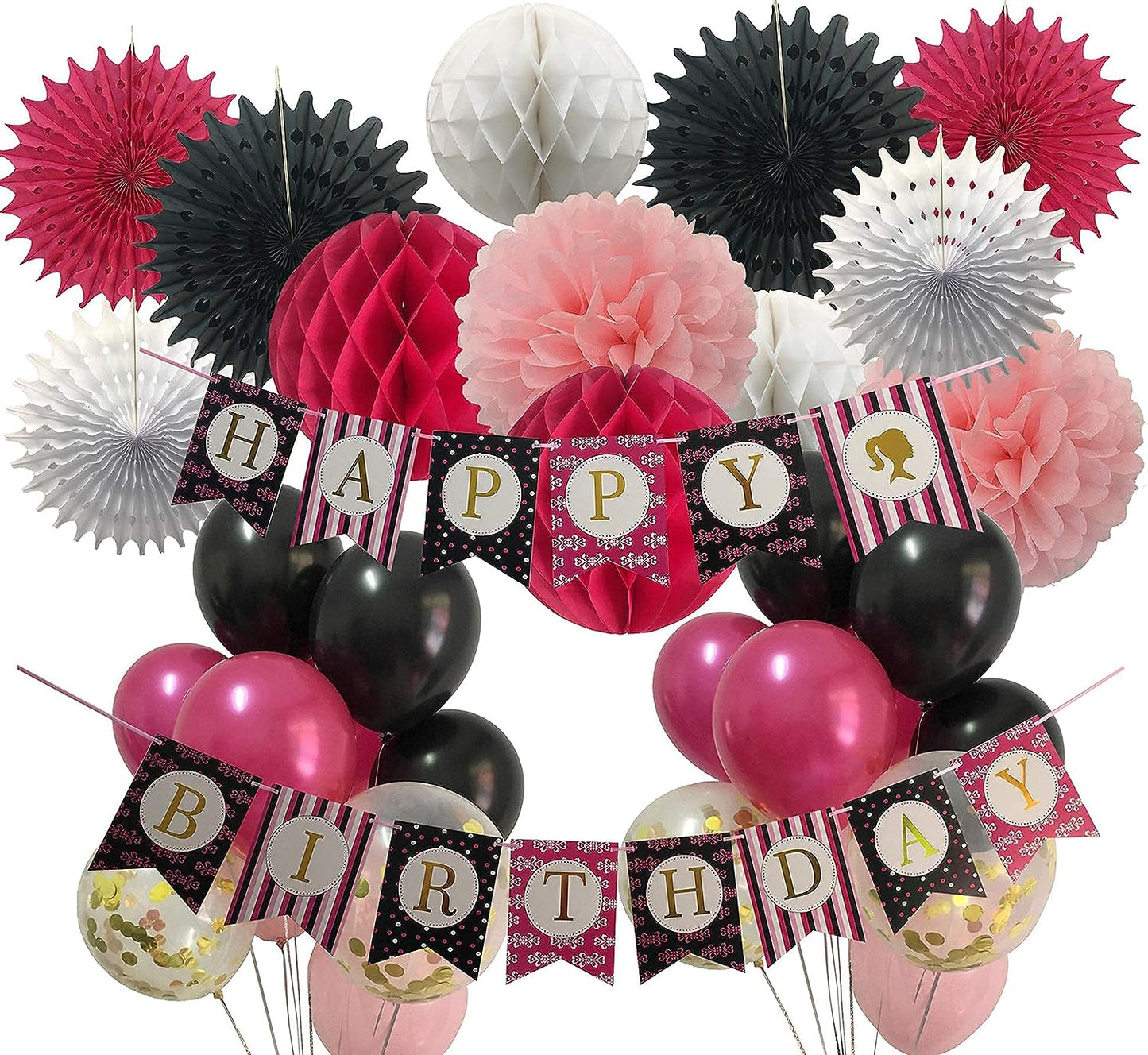 Black &amp; Pink Birthday Banner