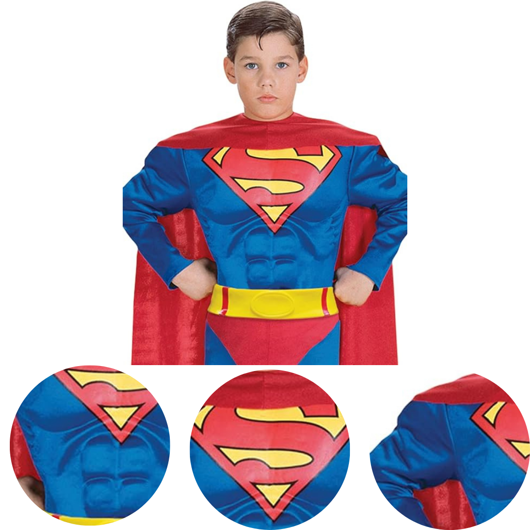 Deluxe Muscle Chest Kids Superman Costume (S=3-4,M=5-7)