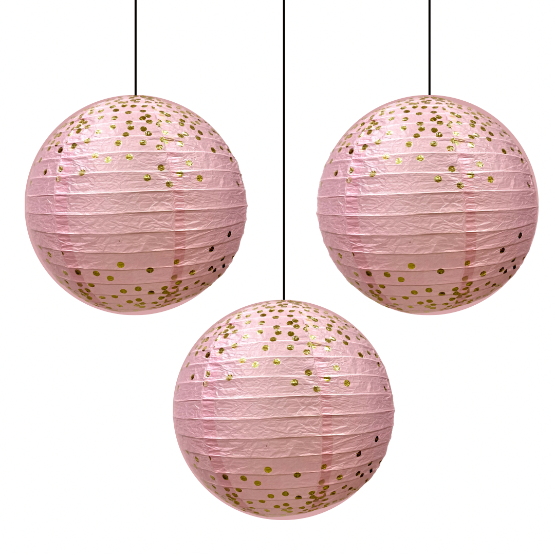 Pink & Golden Polka Dots Lantern - 12"