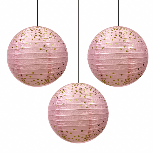 Pink & Golden Polka Dots Lantern - 12"