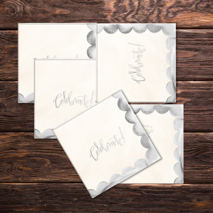 White and Silver Celebrate Napkins - 16PC