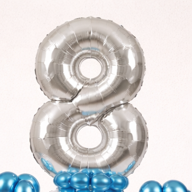 Designer Blue & Silver Balloon Bouquet Arrangement for 8th Birthday
