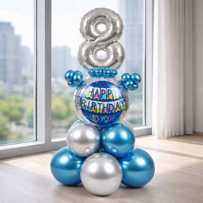 Designer Blue & Silver Balloon Bouquet Arrangement for 8th Birthday