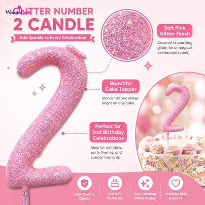 Glitter Designer Pink Candle Number 2 | Cake Candles