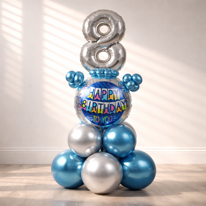 Designer Blue & Silver Balloon Bouquet Arrangement for 8th Birthday