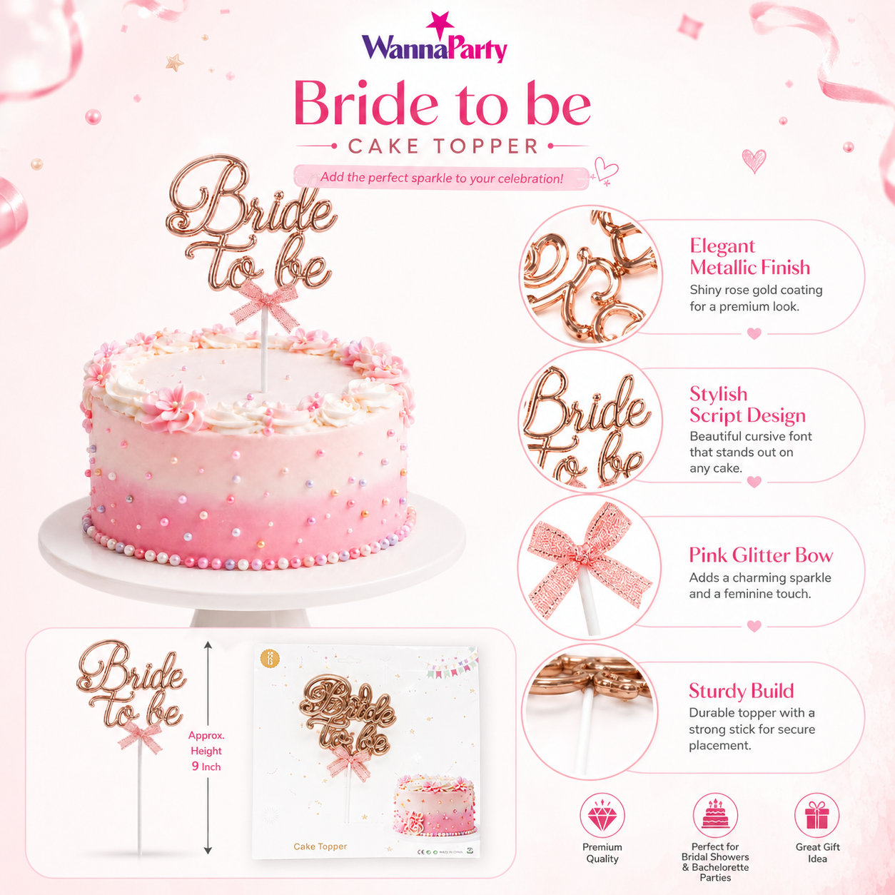 Bride To Be Cake Topper Rose Gold