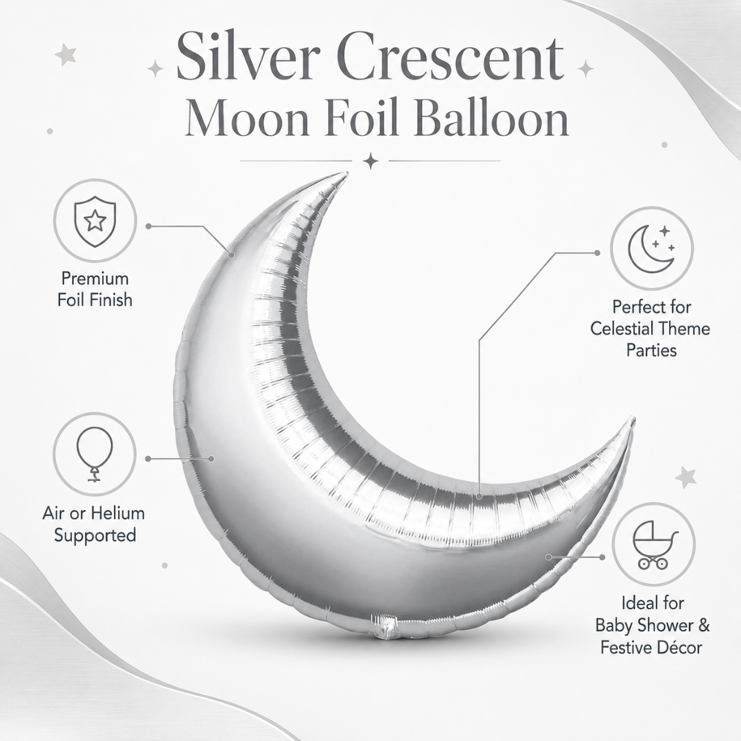 Silver Crescent Moon Foil Balloon