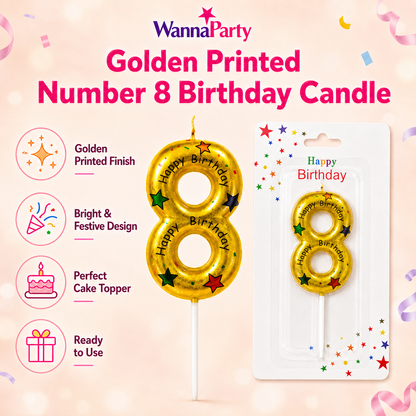 Golden Color Happy Birthday Printed Candle Number 8