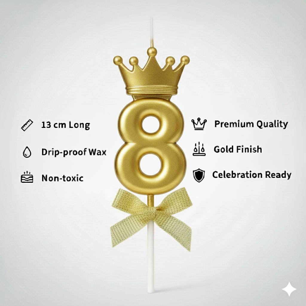 Golden Crown Numerical Candle No. 8
