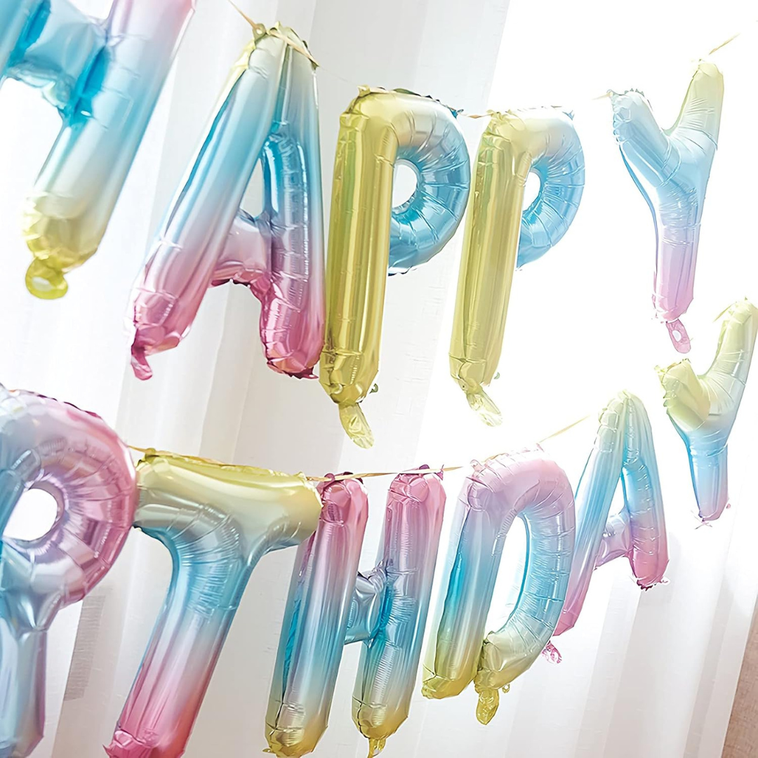 Iridescent Happy Birthday Letter Balloons