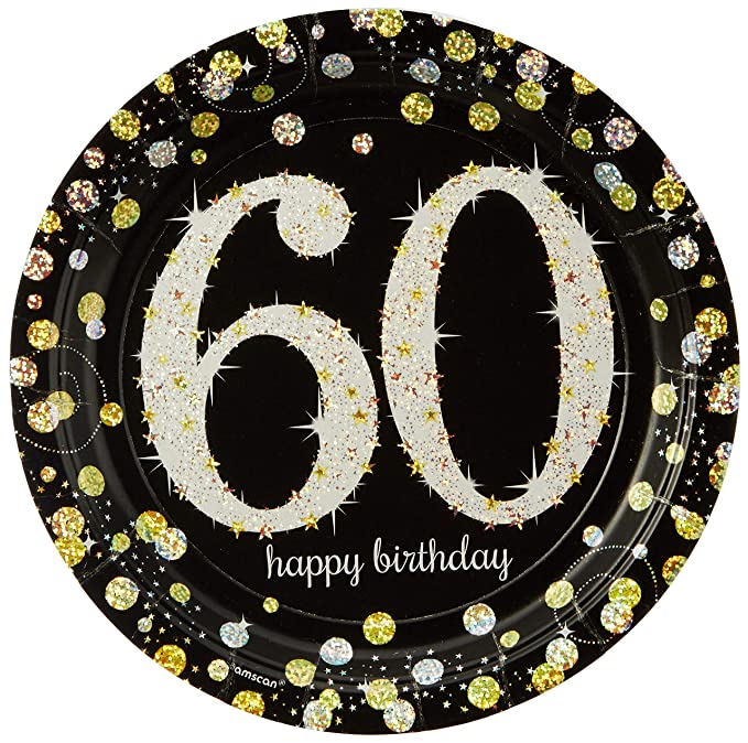 60th Birthday Sparkling Paper Plates 9" - 8PC