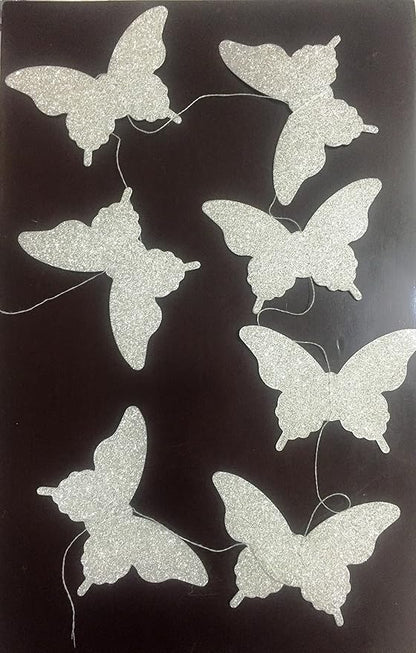 Wanna Party Glitter 20 Butterfly On String Decoration (Silver)