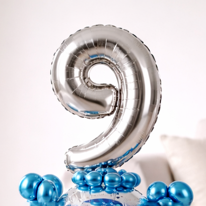 Designer Blue & Silver Balloon Bouquet Arrangement for 9th Birthday