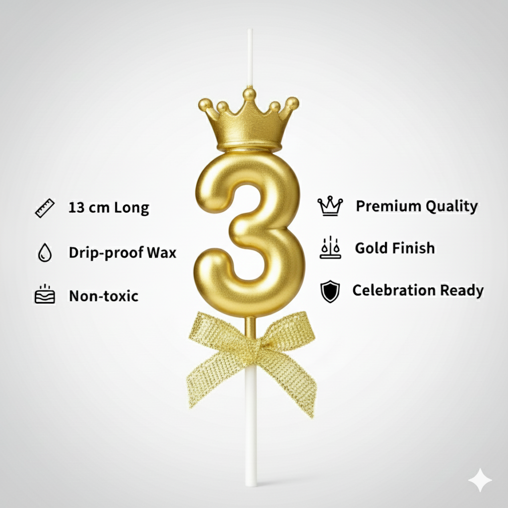 Golden Crown Numerical Candle No. 3