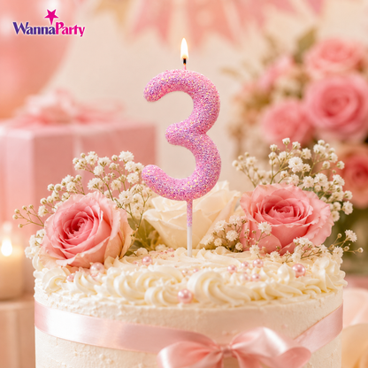 Glitter Designer Pink Candle Number 3 | Cake Candles