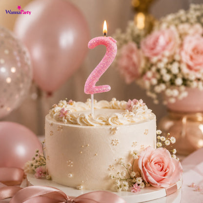 Glitter Designer Pink Candle Number 2 | Cake Candles