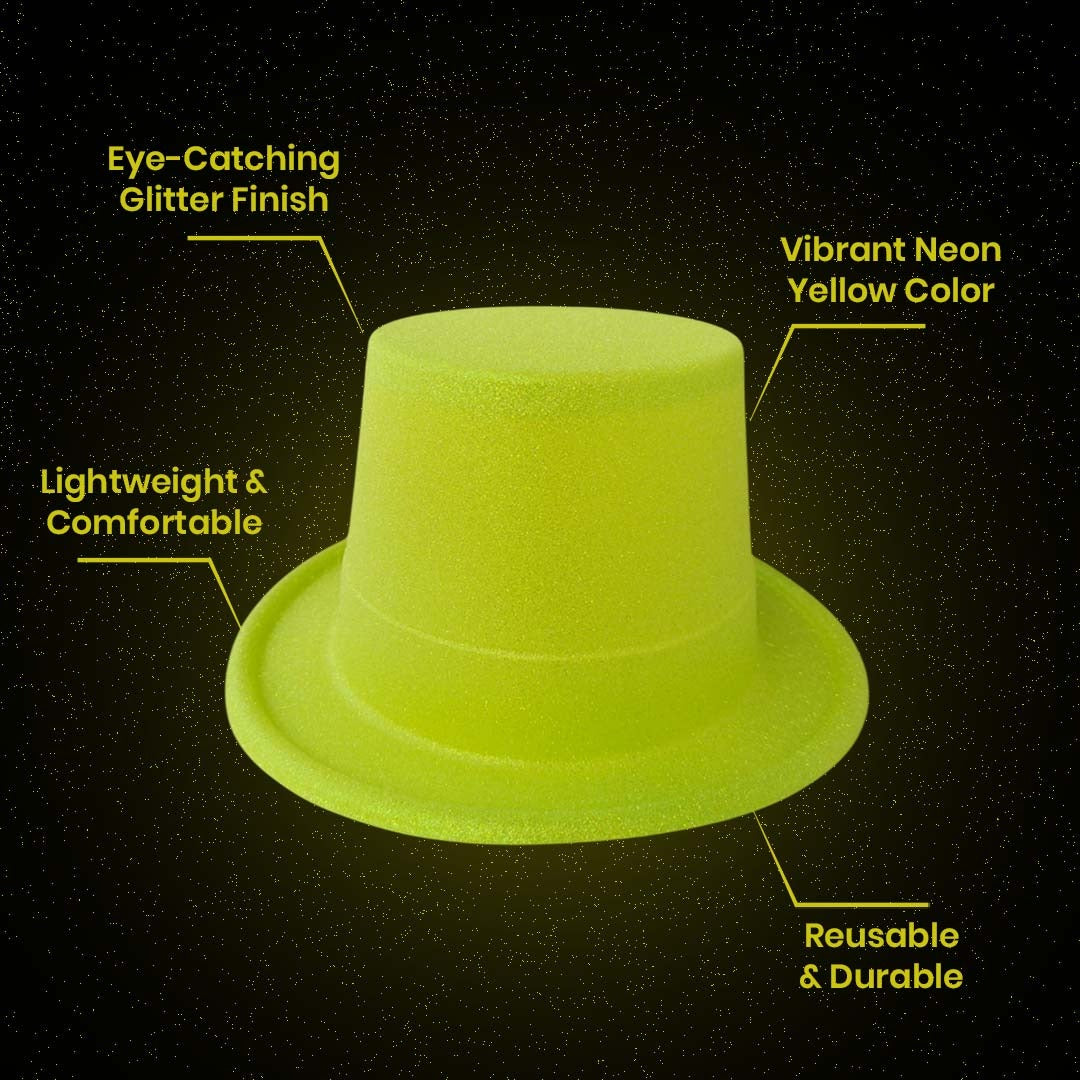Neon Yellow Glitter Hat for Adults