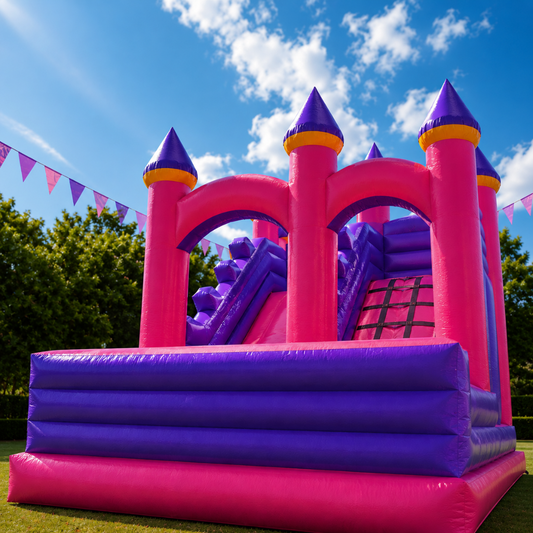 Pink and Purple Castle bouncy Rental