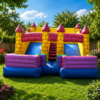 Large Castle Bouncy Pink & Yellow for Rent